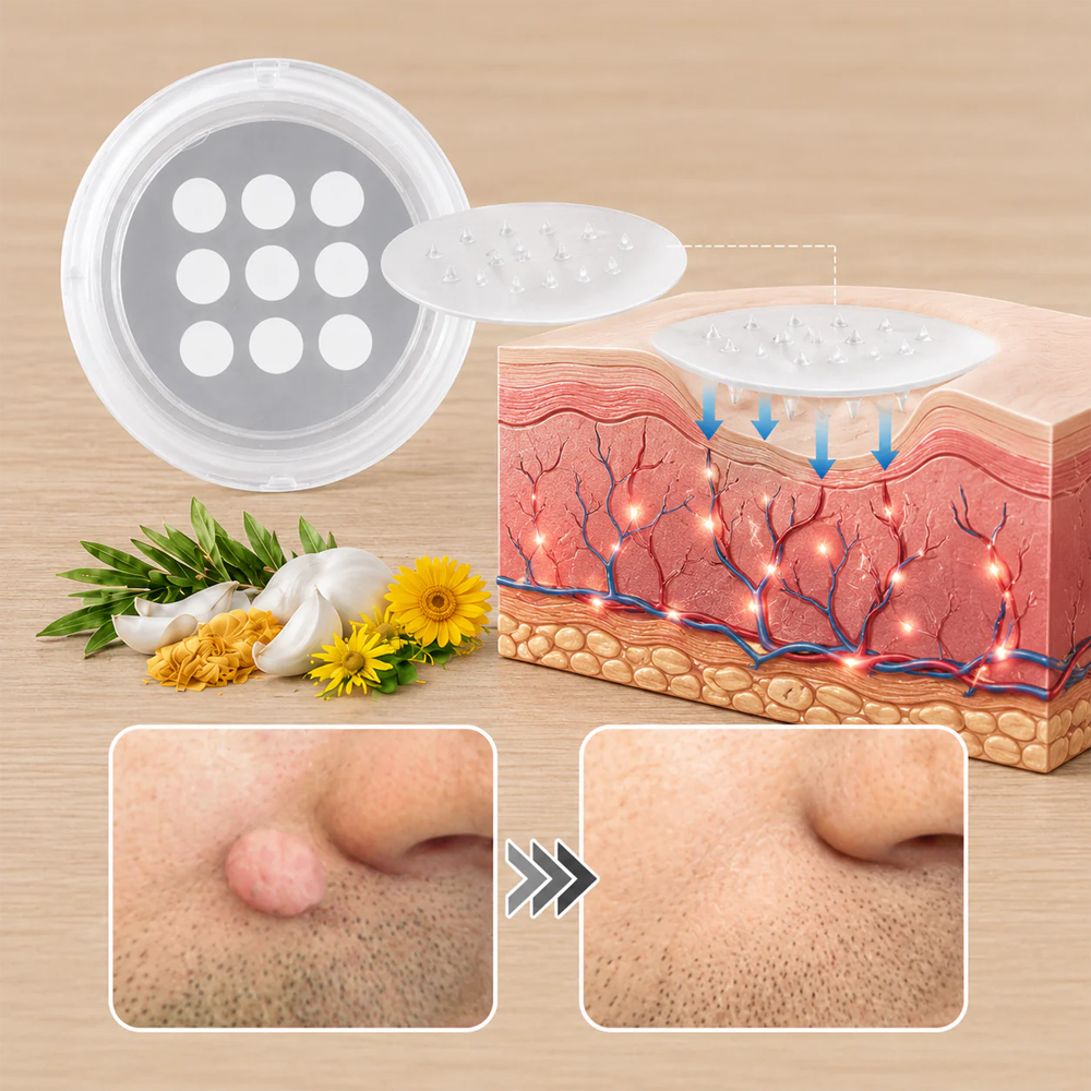 Hiskin ® 2-in-1 Microneedle & Hydrocolloid Patch | Removes raised moles, acne, flat warts, and skin tags | Helps improve wrinkles, scars, and blemishes | Invisible patches for face and body