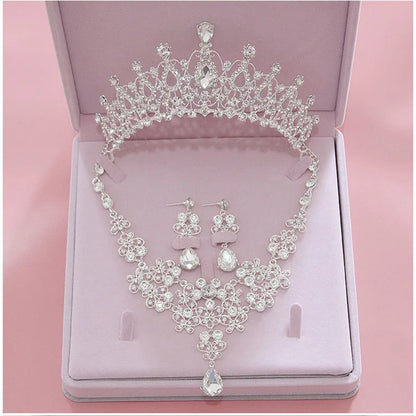Luxury Crystal Wedding Bridal Jewelry Sets Women/Girl Gold Color Tiara/Crown Earrings Choker Necklace Bride Jewelry Set