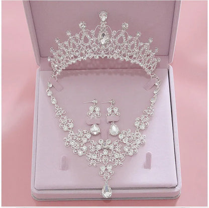 Luxury Crystal Wedding Bridal Jewelry Sets Women/Girl Gold Color Tiara/Crown Earrings Choker Necklace Bride Jewelry Set