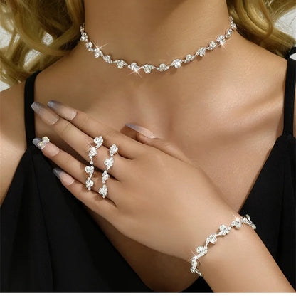 New Fashion Wedding Jewelry Sets Crystal Decoration Choker Necklace Earrings Bracelet Sets Shining Bridal Jewelry Set