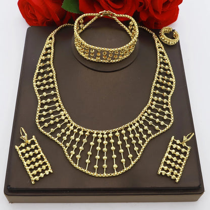 Women Necklace Set Gold Plated Jewelry Choker Luxury Colorful Rhinestone Rings Earrings Bracelet Wedding Jewellery