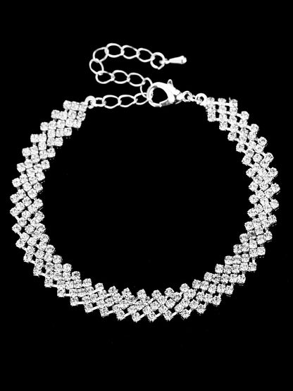 4 Bridal Jewelry Set Rhinestone Necklace Earrings Bracelet Women's Accessories