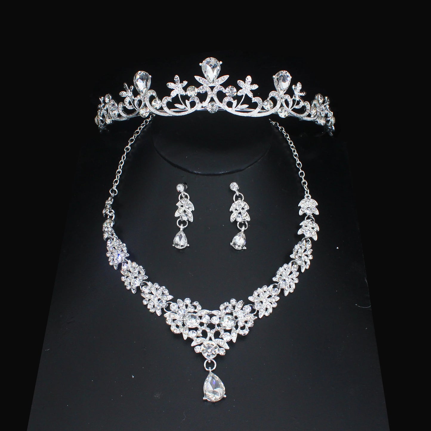 Luxury Crystal Wedding Bridal Jewelry Sets Women/Girl Gold Color Tiara/Crown Earrings Choker Necklace Bride Jewelry Set