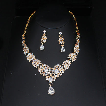 Luxury Crystal Wedding Bridal Jewelry Sets Women/Girl Gold Color Tiara/Crown Earrings Choker Necklace Bride Jewelry Set