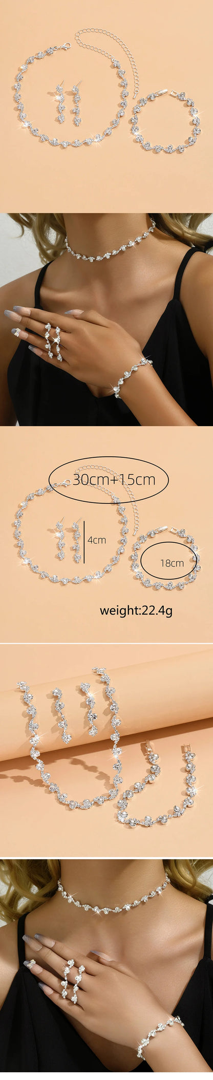 New Fashion Wedding Jewelry Sets Crystal Decoration Choker Necklace Earrings Bracelet Sets Shining Bridal Jewelry Set