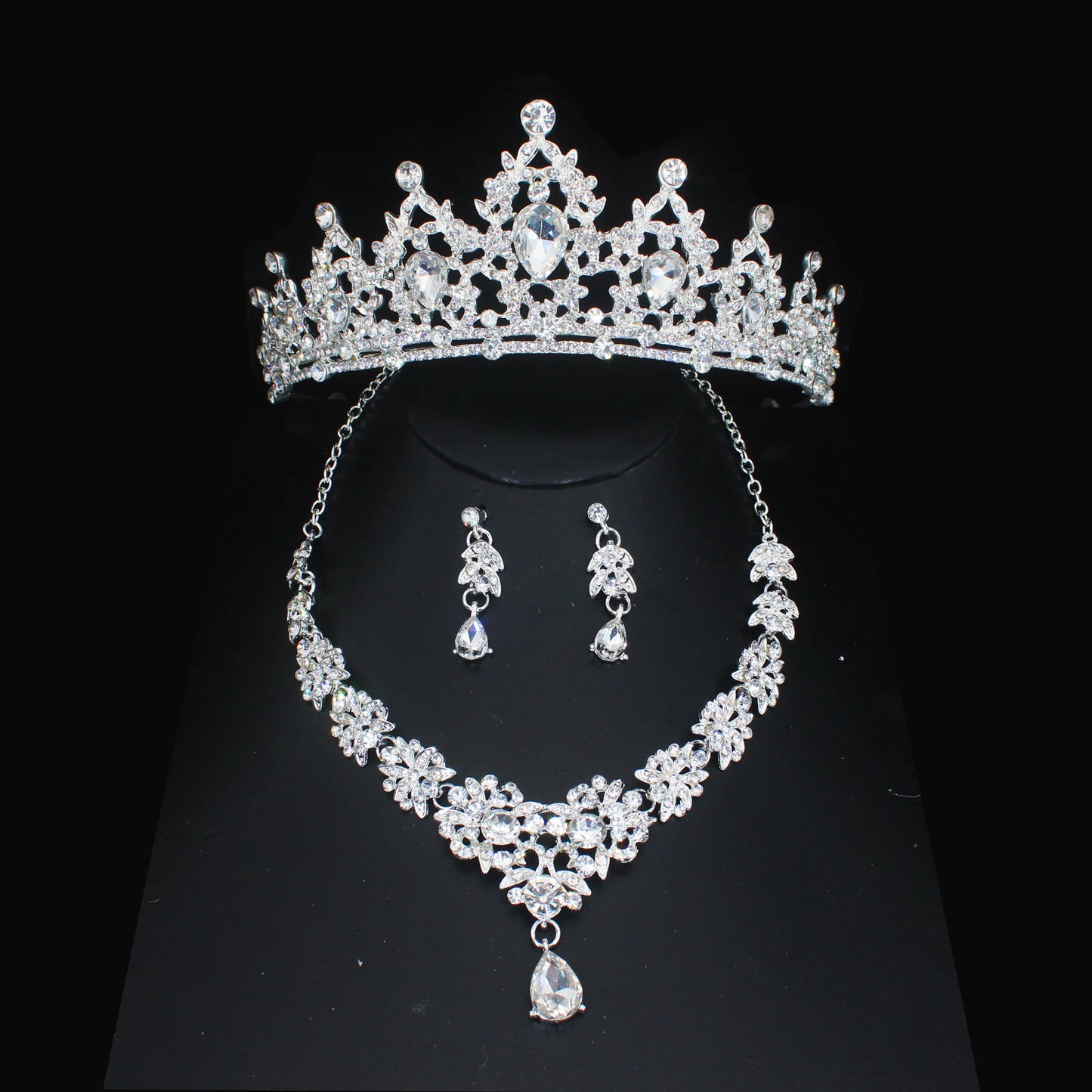 Luxury Crystal Wedding Bridal Jewelry Sets Women/Girl Gold Color Tiara/Crown Earrings Choker Necklace Bride Jewelry Set