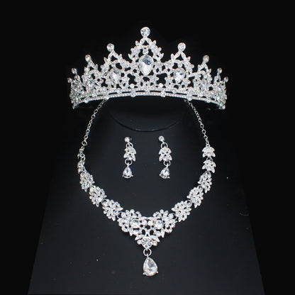 Luxury Crystal Wedding Bridal Jewelry Sets Women/Girl Gold Color Tiara/Crown Earrings Choker Necklace Bride Jewelry Set