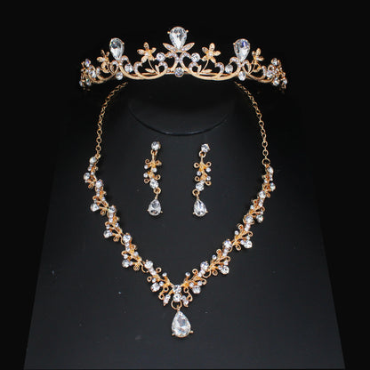 Luxury Crystal Wedding Bridal Jewelry Sets Women/Girl Gold Color Tiara/Crown Earrings Choker Necklace Bride Jewelry Set