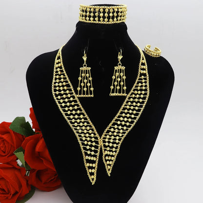Women Necklace Set Gold Plated Jewelry Choker Luxury Colorful Rhinestone Rings Earrings Bracelet Wedding Jewellery