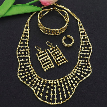 Women Necklace Set Gold Plated Jewelry Choker Luxury Colorful Rhinestone Rings Earrings Bracelet Wedding Jewellery