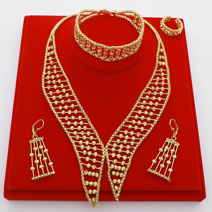 Women Necklace Set Gold Plated Jewelry Choker Luxury Colorful Rhinestone Rings Earrings Bracelet Wedding Jewellery