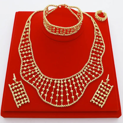 Women Necklace Set Gold Plated Jewelry Choker Luxury Colorful Rhinestone Rings Earrings Bracelet Wedding Jewellery