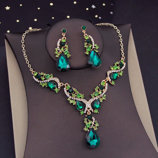 Gorgeous Crystal Jewelry Sets for Women Luxury Choker Necklace Earrings Set Wedding Dress Bridal Costume Necklace Accessories