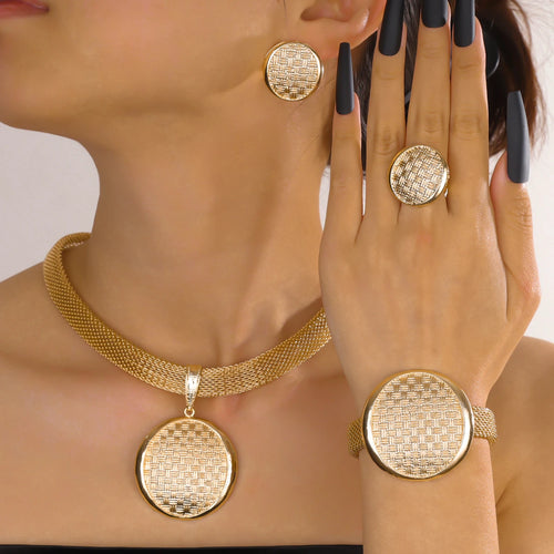 Indian Jewelry Fashion Jewelry Sets Round Pendant Necklace for Women Bracelet Bridal Wedding Accessories Earrings Ring