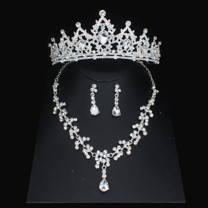 Luxury Crystal Wedding Bridal Jewelry Sets Women/Girl Gold Color Tiara/Crown Earrings Choker Necklace Bride Jewelry Set
