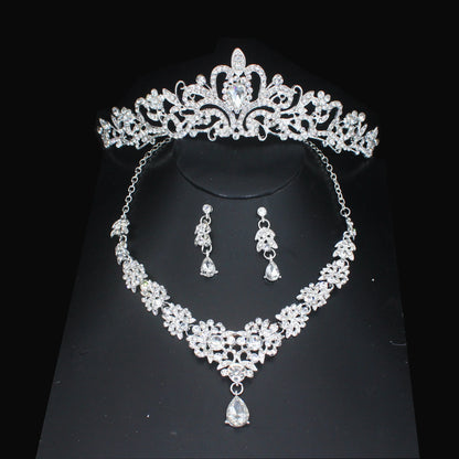 Luxury Crystal Wedding Bridal Jewelry Sets Women/Girl Gold Color Tiara/Crown Earrings Choker Necklace Bride Jewelry Set