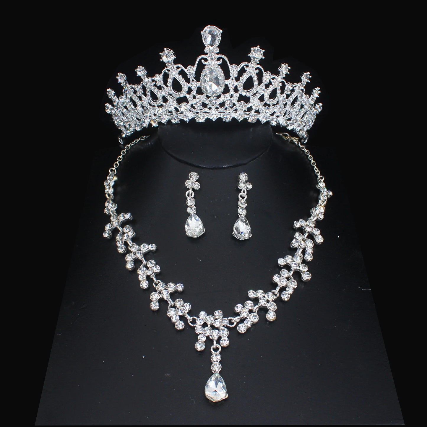 Luxury Crystal Wedding Bridal Jewelry Sets Women/Girl Gold Color Tiara/Crown Earrings Choker Necklace Bride Jewelry Set