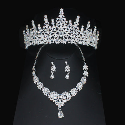 Luxury Crystal Wedding Bridal Jewelry Sets Women/Girl Gold Color Tiara/Crown Earrings Choker Necklace Bride Jewelry Set