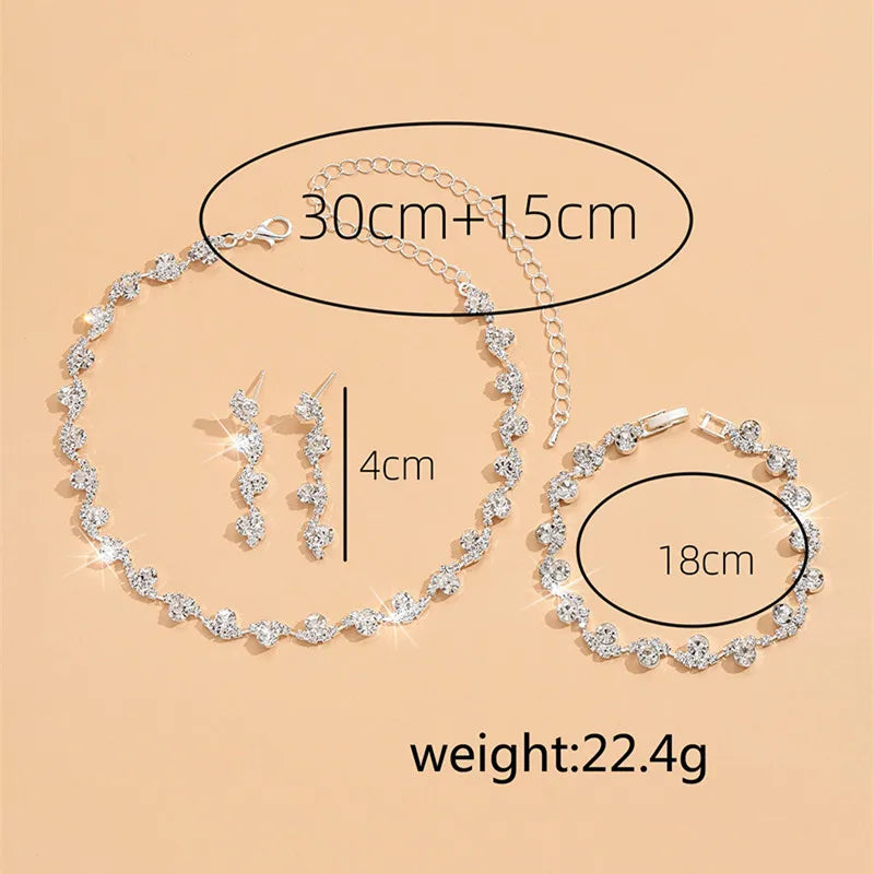New Fashion Wedding Jewelry Sets Crystal Decoration Choker Necklace Earrings Bracelet Sets Shining Bridal Jewelry Set