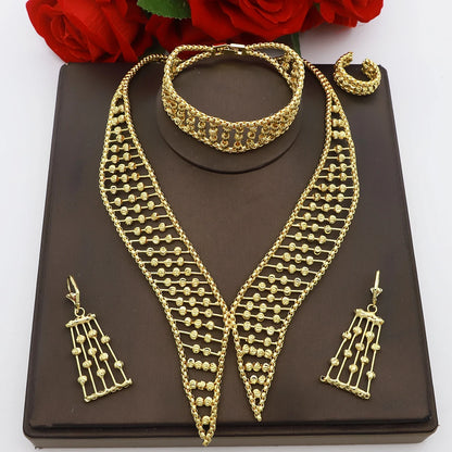 Women Necklace Set Gold Plated Jewelry Choker Luxury Colorful Rhinestone Rings Earrings Bracelet Wedding Jewellery