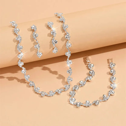 New Fashion Wedding Jewelry Sets Crystal Decoration Choker Necklace Earrings Bracelet Sets Shining Bridal Jewelry Set