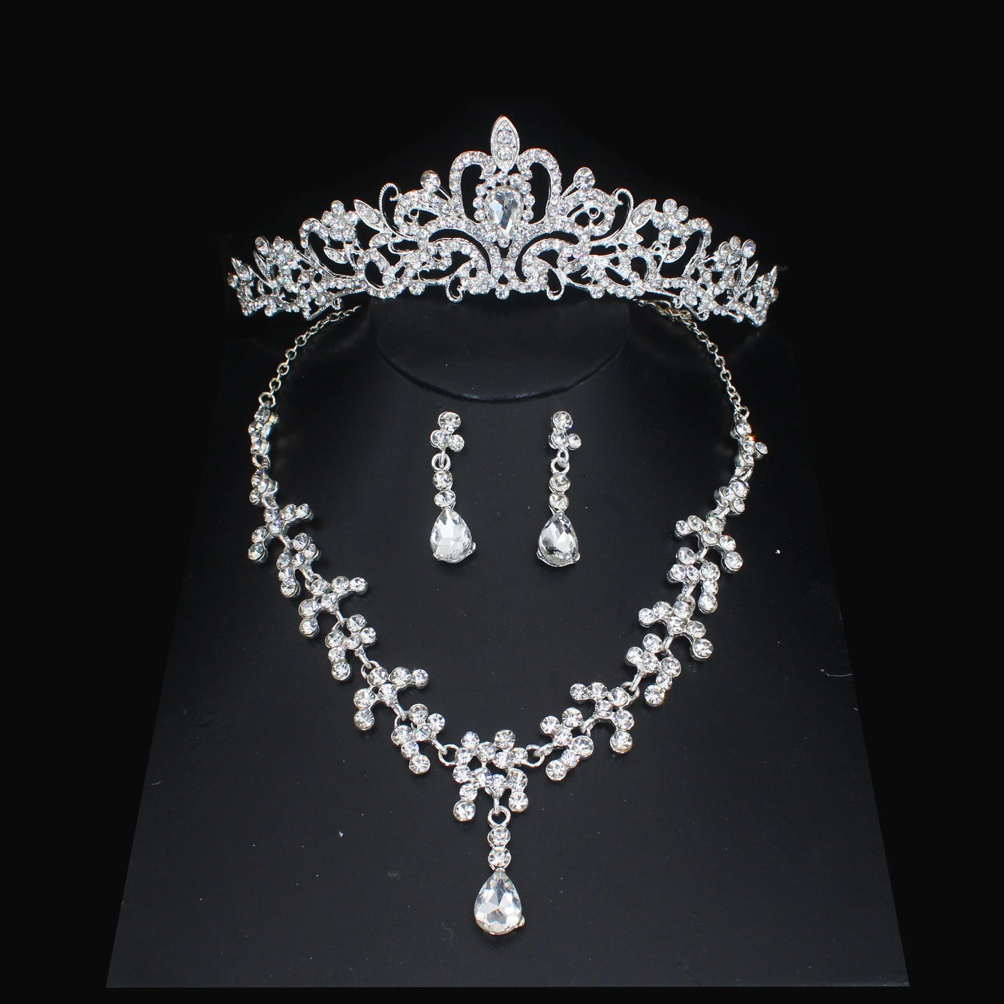 Luxury Crystal Wedding Bridal Jewelry Sets Women/Girl Gold Color Tiara/Crown Earrings Choker Necklace Bride Jewelry Set