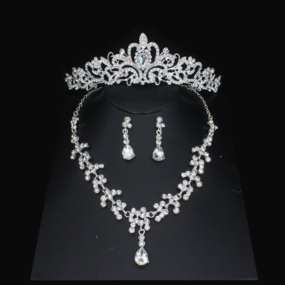 Luxury Crystal Wedding Bridal Jewelry Sets Women/Girl Gold Color Tiara/Crown Earrings Choker Necklace Bride Jewelry Set
