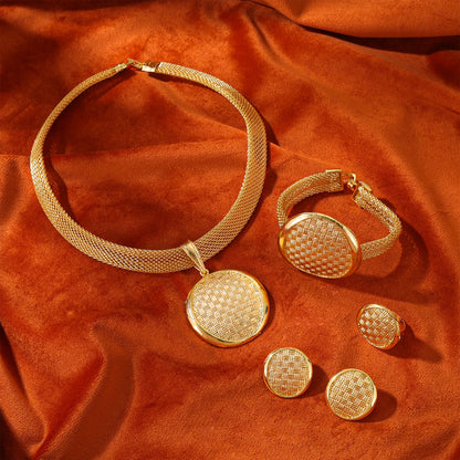 Indian Jewelry Fashion Jewelry Sets Round Pendant Necklace for Women Bracelet Bridal Wedding Accessories Earrings Ring