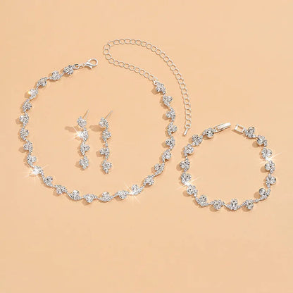 New Fashion Wedding Jewelry Sets Crystal Decoration Choker Necklace Earrings Bracelet Sets Shining Bridal Jewelry Set