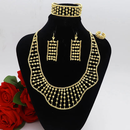 Women Necklace Set Gold Plated Jewelry Choker Luxury Colorful Rhinestone Rings Earrings Bracelet Wedding Jewellery
