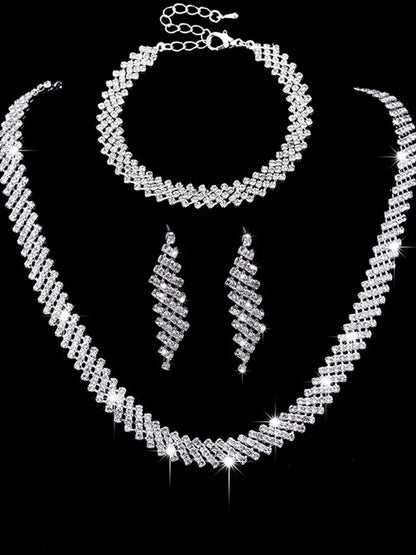 4 Bridal Jewelry Set Rhinestone Necklace Earrings Bracelet Women's Accessories