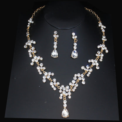 Luxury Crystal Wedding Bridal Jewelry Sets Women/Girl Gold Color Tiara/Crown Earrings Choker Necklace Bride Jewelry Set