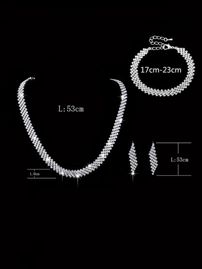 4 Bridal Jewelry Set Rhinestone Necklace Earrings Bracelet Women's Accessories